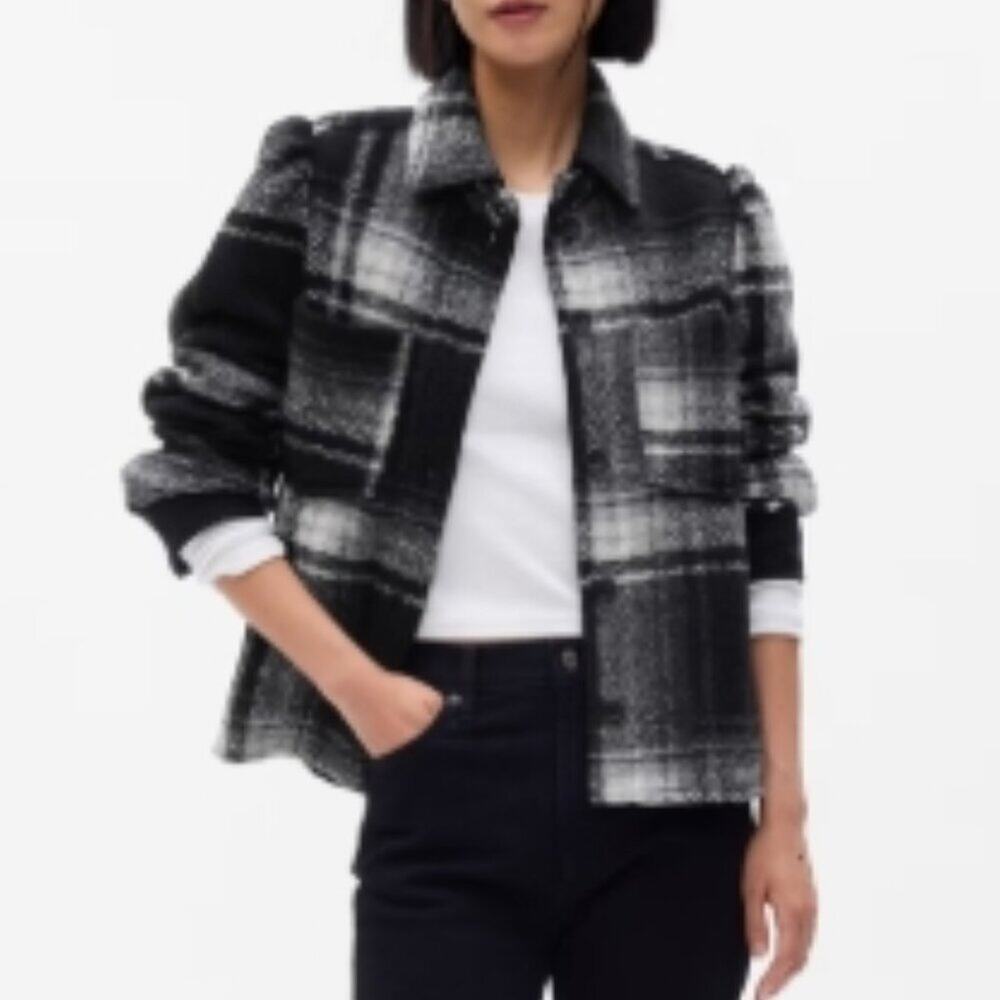 GAP Puff Sleeve Cropped Wool Shirt Jacket